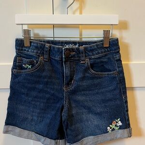 Cat & Jack Dark Blue Denim Shorts with Floral Embroidery